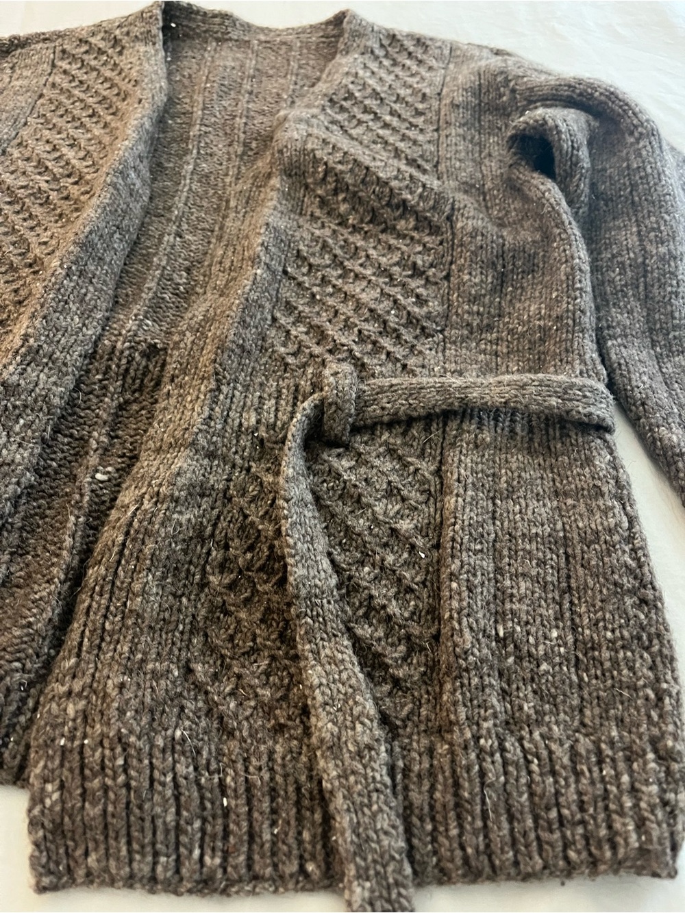 Vintage Knit Brown Cardigan Sweater with Belt